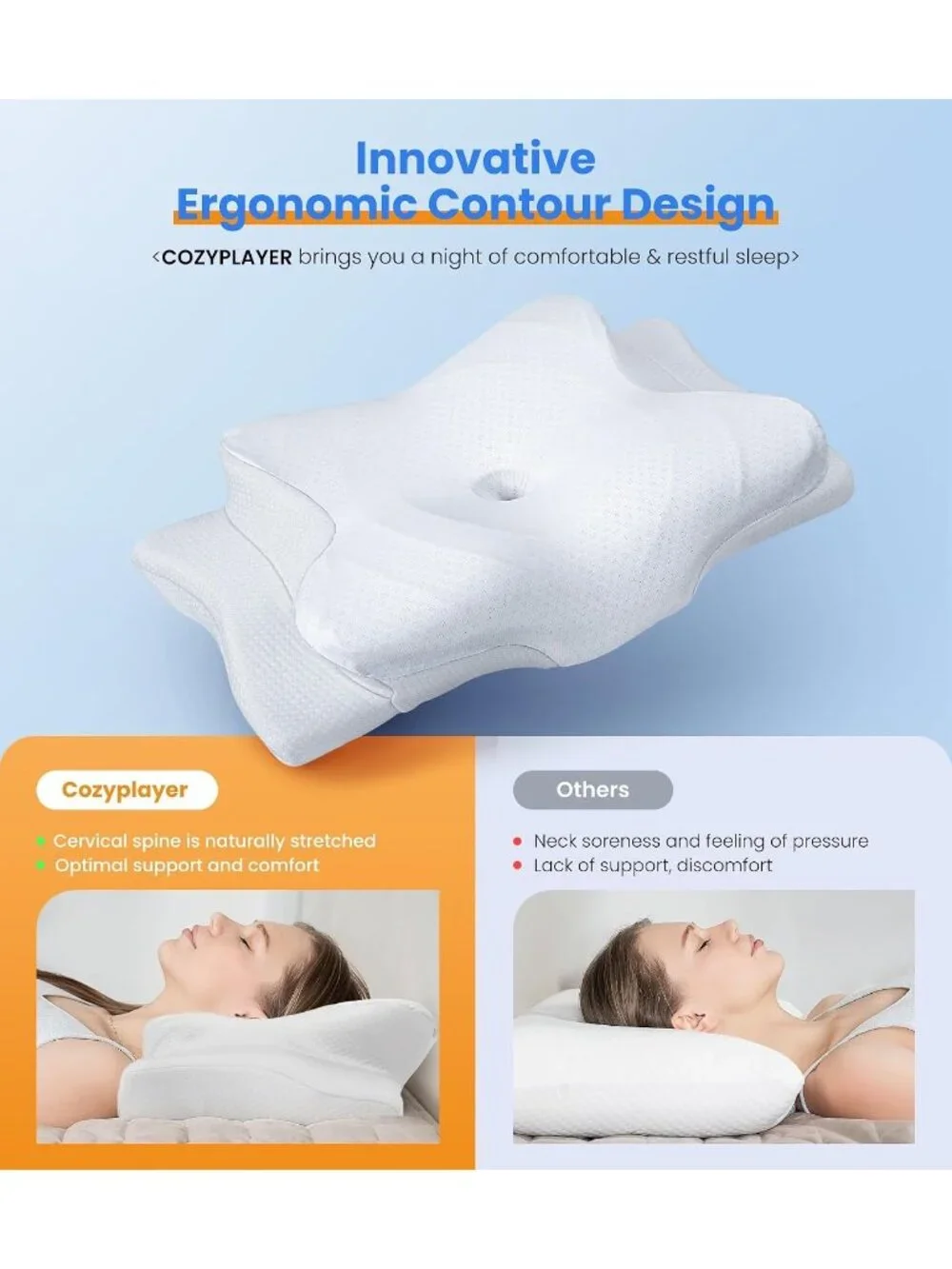 〽️Cooling Pillow Neck Support Adjustable Cervical Contour Memory Foam Bed New